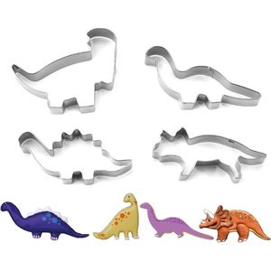 Set van 4 dinosaurus-uitsteekvormpjes van roestvrij staal voor kinderen dino-feest