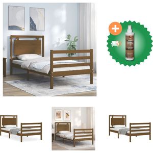 vidaXL Bedframe met hoofdbord massief hout honingbruin 100x200 cm - Bed - Inclusief Houtreiniger en verfrisser