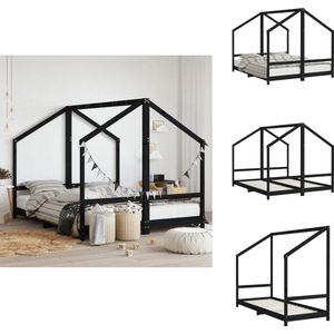 vidaXL Kinderbedframe - Kinderbedframes - Kinderbed - Peuterbed - Kinderbedframe 2x(80x200) cm massief grenenhout zwart