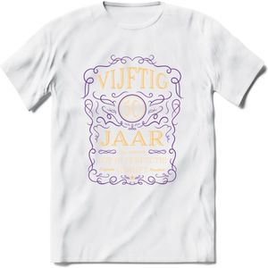 50 Jaar Legendarisch Gerijpt T-Shirt | Paars - Ivoor | Grappig Verjaardag en Feest Cadeau Shirt | Dames - Heren - Unisex | Tshirt Kleding Kado | - Wit - L