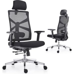 SHOP YOLO-bureaustoel- met adaptieve rugleuning-hoge rugleuning computer bureaustoel met 4D-armleuningen-verstelbare zitdiepte-lendensteun en 2D-wit