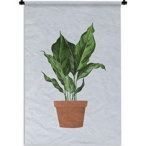 Wandkleed PlantenKerst illustraties - Illustratie van een plant met weelderige bladeren op een lichtblauwe achtergrond Wandkleed katoen 120x180 cm - Wandtapijt met foto XXL / Groot formaat!