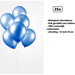 25x Ballonnen 12 inch pearl blauw 30cm - biologisch afbreekbaar - Festival feest party verjaardag landen helium lucht thema