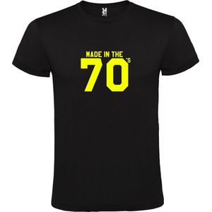 Zwart T shirt met print van "" Made in the 70's / gemaakt in de jaren 70 "" print Neon Geel size S