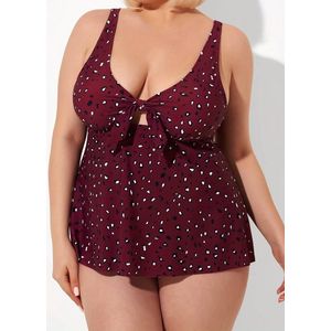 Tankini- Vacay Zwempak set- 2-delige zwempak set met knoop en uitgesneden bovenstuk met grafische print- Plus size Badpak Bikini Zwemkleding- Bruin- Maat 3XL