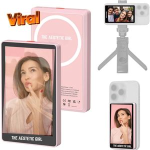 The Aesthetic Girl® Digitale vlog camera 4K - Magnetische Vlogcamera – Mirror Camera met MagSafe | Draadloos Selfie Scherm voor iPhone, Laptop & Alle Mobiele Apparaten | Roze | Perfect voor TikTok, YouTube & Livestreams
