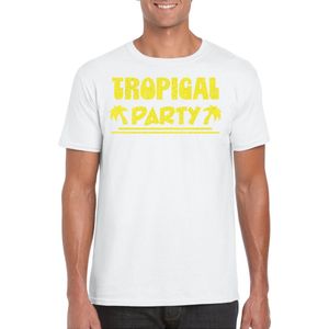 Bellatio Decorations Tropical party T-shirt heren - met glitters - wit geel - carnaval themafeest