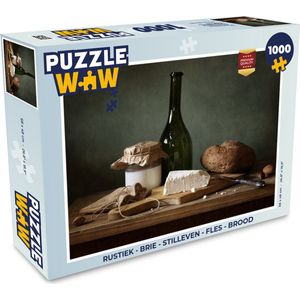 Puzzel Rustiek - Brie - Stilleven - Fles - Brood - Legpuzzel - Puzzel 1000 stukjes volwassenen