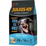 Julius-K9 - Fish & Rice - Hypoallergeen hondenvoer voor volwassen honden - hondenbrokken op zalm & rijst basis - geschikt voor alle rassen - 12kg
