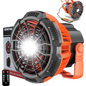 Draagbare Ventilator Met LED Verlichting - Oplaadbaar - Tot wel 30 UUR actief - Ventilator Met Afstandsbediening - Met Timer - 3 helderheden - 5200Mha Batterij - Inclusief Statief en Haak - Draagbaar - Tot 6 Meter Bereik