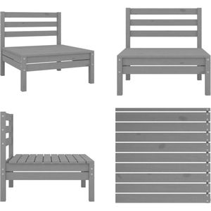 vidaXL Tuinmiddenbank massief grenenhout grijs - Middenbank - Middenbanken - Houten Middenbank - Houten Middenbanken