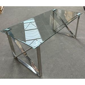 Rixos Eetkamer tafel - Kuster stijl - 180 x90cm - RVS onderstel - Helder facet geslepen glas plaat