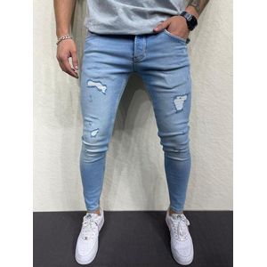 Mannen Stretchy Ripped Skinny Jeans Vernietigd Hole Slim Fit Denim Hoge Kwaliteit Jeans - W32