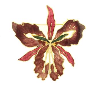 Behave® Dames broche bloem rood bruin - emaille sierspeld -  sjaalspeld