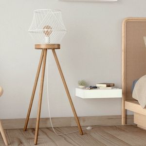 INSPIRE - vloerlamp KANEL - vloerlamp - 1 lichtpunt - 1xE27 46W - Ø35,5 cm - H.114 cm - IP20 - metaal en hout - wit mat