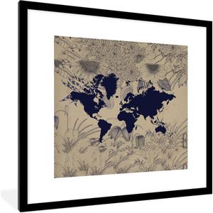 Fotolijst incl. Poster - Wereldkaart - Planten - Paars - 40x40 cm - Posterlijst
