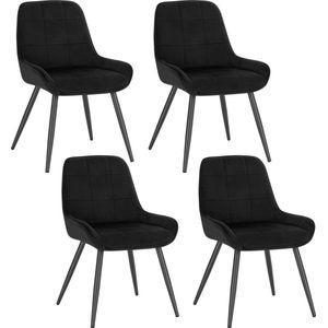 Kamyra® Set van 4 Velvet Eetkamerstoelen - Eetkamerstoel, Stoel, Loungestoel - 52x51x81.5 cm - Zwart