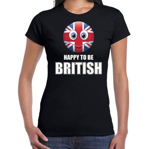 Verenigd Koninkrijk Happy to be British landen t-shirt met emoticon - zwart - dames -  Verenigd Koninkrijk landen shirt met Belgische vlag - EK / WK / Olympische spelen outfit / kleding XS