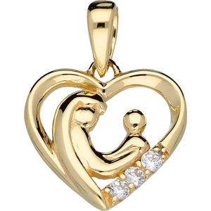 Glow familiehanger hart 3 kinderen  met zirkonia - goud 14 kt