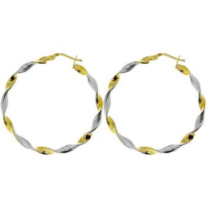 Gouden BiColor Wokkel Oorringen 33 mm 3.5 mm 14 karaats