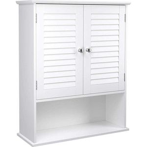 Badkamerkast - Opbergkast - Hygiëne Organizer - Wit MDF - 60cm x 20cm x 70cm - Open vak - Verstelbare plank - Verchroomde knoppen
