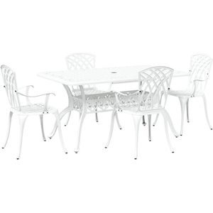 vidaXL - Set - van - 3 - Wit - Gegoten - Aluminium - Groot - Duurzaam - Tuintafel