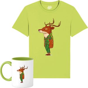 Kris het Kerst Hert - Foute Kersttrui Kerstcadeau - Dames / Heren / Unisex Kleding - Grappige Kerst Avond Outfit - Unisex T-Shirt met mok - Appel Groen - Maat 3XL