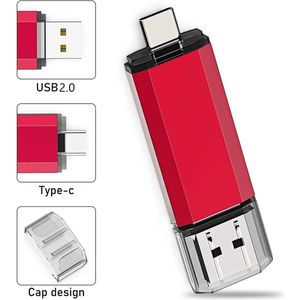 USB 2.0 naar Type-C - 2 in 1 - 512 GB - Rood