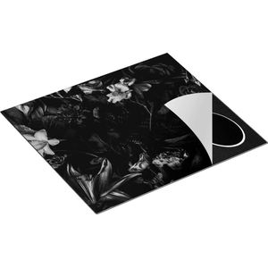 Chefcare Inductie Beschermer Kleurrijke Bloemen met Groene Bladeren - Zwart Wit - 59x51 cm - Afdekplaat Inductie - Kookplaat Beschermer - Inductie Mat