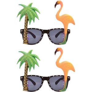4x stuks tropische carnaval verkleed party bril met flamingo en palmboom - Hawaii thema brillen