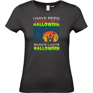 Dames T-shirt Ready for Halloween | Halloween kostuum kind dames heren | verkleedkleren meisje jongen | Zwart | maat XS