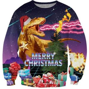 Retro kersttrui met T-rex - Maat L - Foute Kersttrui - Superfout - Foute trui - Feestkleding - Kerstkleding - Foute kleding - Kerst trui - Kersttrui dames - Kersttrui heren - Lelijke Kersttrui - Grappige Kersttrui - Jaren 80 - Vaporwave kersttrui -