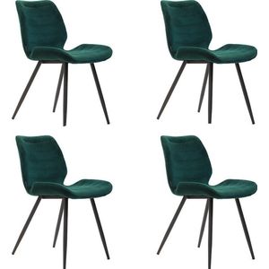 Bronx71® Velvet eetkamerstoel Toby donkergroen - Eetkamerstoelen set van 4