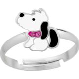 Ring meisje kind | Ring kinderen | Zilveren ring, hondje met roze kristallen halsband