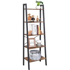 Signature Home boekenkast - ladderplank 5 planken - Vintage planken - met 5 niveaus - metalen frame - eenvoudige montage - woonkamer - slaapkamer - keuken - 56 x 172 x 34 cm