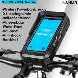 CL CHLIN® Premium 2 Waterdichte Fietshouder met Opbergruimte - Geschikt voor Smartphones (5-7 Inch) en Draadloze Powerbank ready