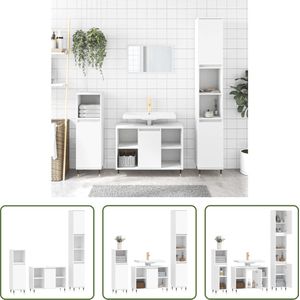 The Living Store Badkamermeubelset - Trendy - Badkaasten - Afmeting- 30x30x190 cm (hoog) - 30x30x100 cm (laag) - 80x33x60 cm (wastafelkast) - Ken- Duurzaam en praktisch - Kleur- wit - Materiaal- bewerkt hout en ijzer