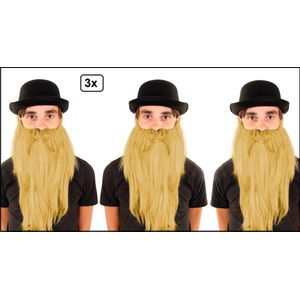 3x Baard met snor 35 cm steil haar blond - Viking stoer festival thema feest party Z top