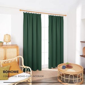 Verduisteringsgordijnen Plooiband, Thermische Kerst Gordijnen voor Slaapkamer, Woonkamer, 140x180 cm (B x H), Donkerlentegroen, set van 2