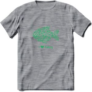 I Love Fishing - Vissen T-Shirt | Groen | Grappig Verjaardag Vis Hobby Cadeau Shirt | Dames - Heren - Unisex | Tshirt Hengelsport Kleding Kado - Donker Grijs - Gemaleerd - L