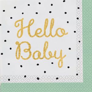 Amscan - Hello Baby - groene servetten - 33 x 33 cm 16 stuks