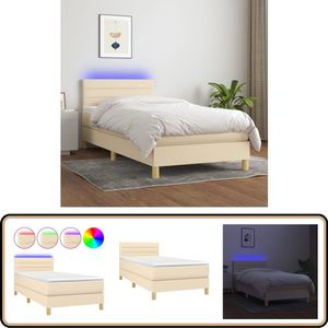 vidaXL Boxspring met LED - Crème - 90x190 cm Boxspring Bed - Verstelbare Hoofdbord - Led Verlichting - Pocketvering Matras - Huidgevend Topmatras