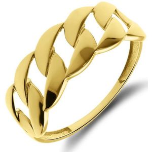 Lucardi Dames 14 karaat geelgouden ring met gourmet schakel - Ring - 14 Karaat Goud - Goud - 16.50 / 52 mm