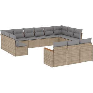 vidaXL Loungeset 13-delig met kussens - Beige Loungebed - Tuinset - Lounge Set - Buitendecoratie - Tuinmeubels
