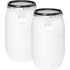 Garronda 2x85L Kunststof Trommel Met Deksel - Regenton - Vat - HDPE - Voedselvat - Tuin Hobbock – Witx2 - GD-STE-Barrel-B60L-2B