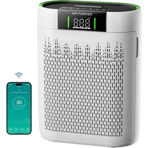 PolkaHome® Luchtreiniger – Air Purifier – HEPA Luchtreiniger met WiFi, Luchtkwaliteitsmonitor & Slaapmodus – Luchtreinigers voor Grote Ruimtes, Huisdieren, Rook, Stof & Pollen