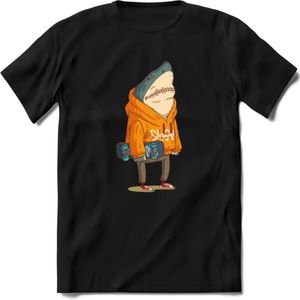 Casual skater haai T-Shirt Grappig | Dieren vissen Kleding Kado Heren / Dames | Animal Skateboard Cadeau shirt - Zwart - L