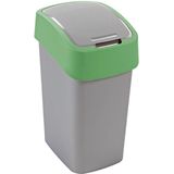 Cuver - Prullenbak / Afvalbak met deksel - Grijs met groen frame - 25L, Flip Bin