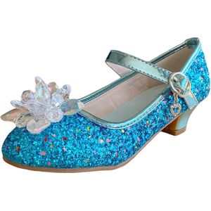 Prinsessen schoenen blauw glitter sneeuwvlok maat 33 - binnenmaat 21,5 cm - bij Elsa jurk verkleedkleren - princess