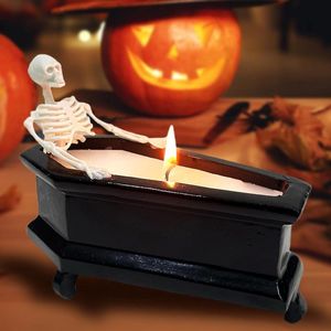 Halloween Decoratie: Enge Doodskist Schedel Kaars - Horror Cadeau voor Spook Festival Woontafel Ornamenten